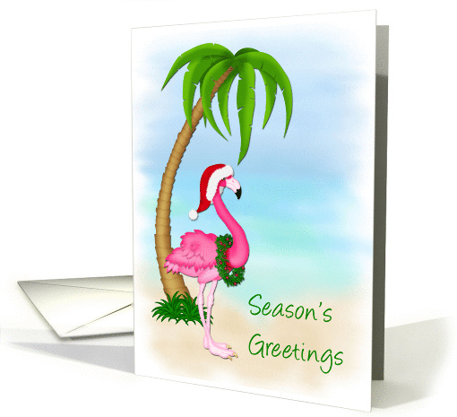 Pink Flamingo, Palm Tree, Season's Greetings card (876684)