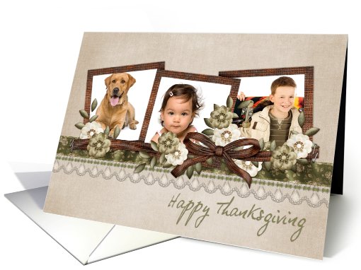 Happy Thanksgiving, Three Photo Frames, Flowers card (876715)