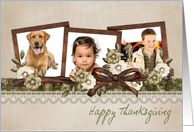 Happy Thanksgiving, Three Photo Frames, Flowers card