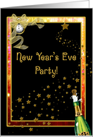 New Year’s Eve Party, Champagne, Clock, Stars card