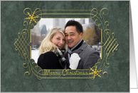 Gold Scroll Frame, Green Marble Look, Holiday Photo Frame card