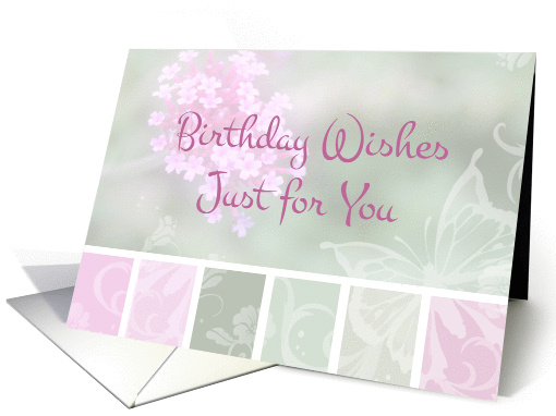 Soft Pink Green Floral, Birthday Wishes card (881084)