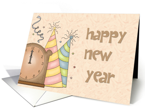 Happy New Year Party Hats, Clock at Midnight card (887043)