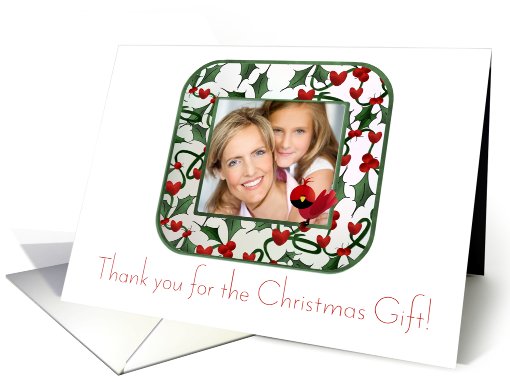 Thank You, Christmas Gift, Holly, Red Bird Photo card (888722)