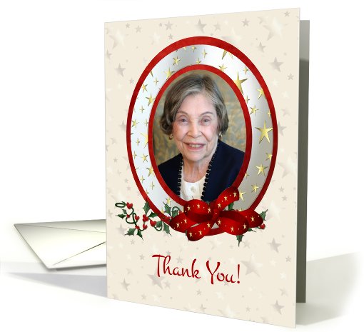 Thank You, Christmas Gift, Holly, Red Bow, Stars Photo card (888724)