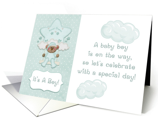 Mint Green Teddy Bear, Baby Boy Shower Invitation card (890570)