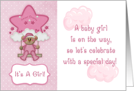 Pink Teddy Bear, Baby Girl Shower Invitation card