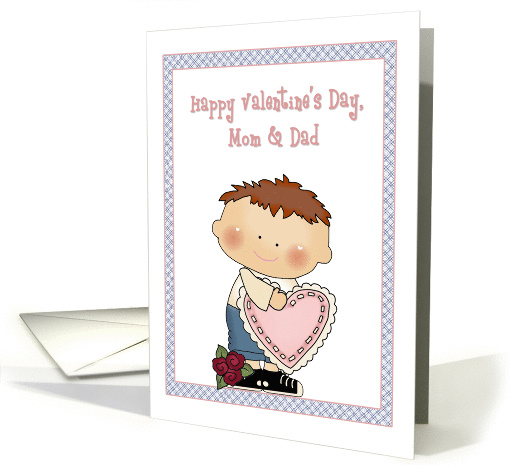 Little Boy, Valentine, Mom and Dad, Heart, Flower card (890966)