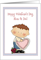 Little Boy, Valentine, Mom and Dad, Heart, Flower card