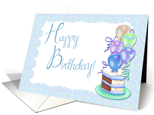 Happy Birthday, Blue Cake, Balloons, Polka Dots card (892470)