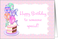 Happy Birthday, Pink Cake, Balloons, Polka Dots card