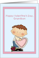 Grandson, Valentine, Little Boy, Heart, Flower card