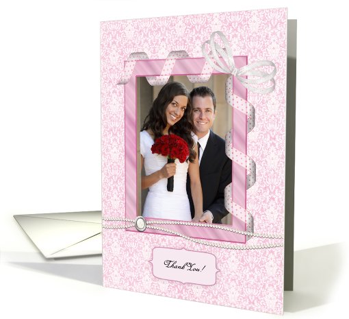 Pink Damask, Ribbon Frame, Thank You Photo card (892702)