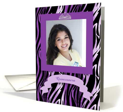 Purple Zebra, Tiara, Quinceanera Photo Invitation card (896113)