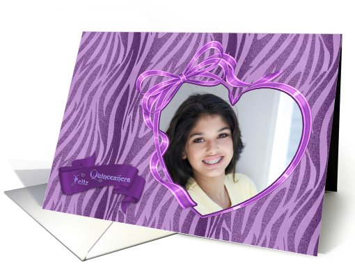 Purple Zebra, Heart Frame, Quinceanera Photo Invitation card (896130)