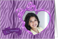 Purple Zebra, Heart Frame, Quinceanera Photo Invitation card