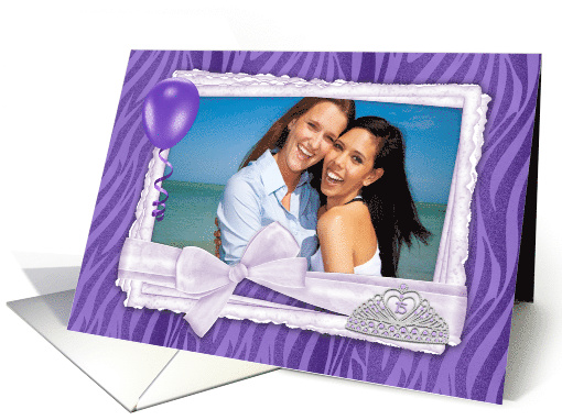Purple Zebra, Scrap Frame, Tiara Quinceanera Photo Invitation card