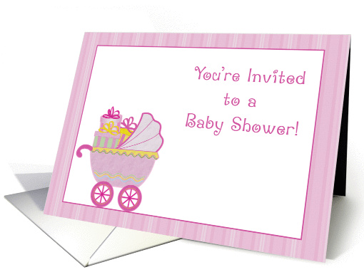 Baby Carriage, Gifts, Pink Baby Shower Invitation card (900569)