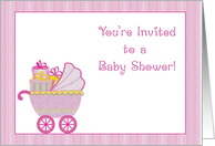 Baby Carriage, Gifts, Pink Baby Shower Invitation card