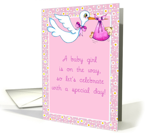 Stork Pink Baby Bundle Shower Invitation card (900572)
