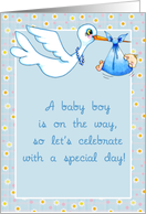 Stork Blue Baby Bundle Shower Invitation card