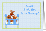 Baby Animals, Crib Blue Green Shower Invitation card