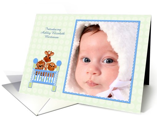 Zoo Animals, Crib, Baby Photo Announcement card (900654)