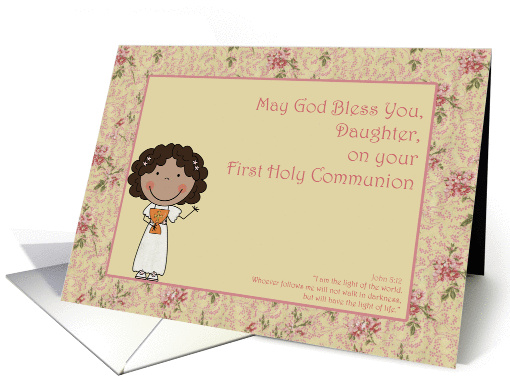 Congratulations, Holy Communion, Daughter, Dark-skinned Girl card