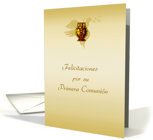First Communion Chalice, Dove, Spanish Congratulations card (906512)