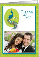 Peacock Teal Green Wedding Thank You Photo Card