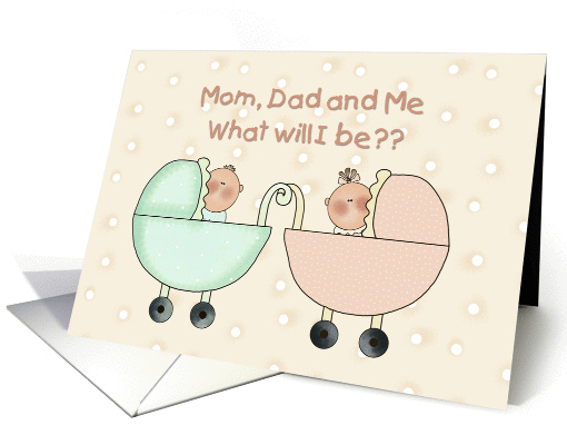 Peach, Green Baby Carriage Gender Reveal Invitation card (909037)