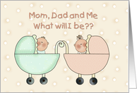 Peach, Green Baby Carriage Gender Reveal Invitation card