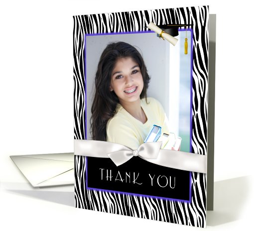 Zebra Pattern, Purple Graduation Thank You card (909889)