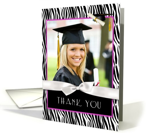 Zebra Pattern, Pink Graduation Thank You card (909890)