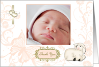 Religious Lamb, Cross, Butterfly Peach Floral Thank You Photo Card