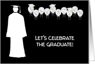 Graduation, Male, Balloons, Black and White Invitation card