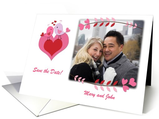 Pink Love Birds, Save the Date Photo card (916027)