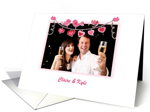 Pink Love Birds and Hearts, Save the Date Photo card (916031)