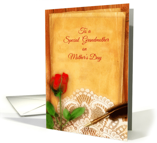 Grandmother Mother's Day Vintage Lace with Red Rose on Parchment card