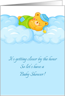 Blue Clouds, Sleeping Bear, Baby Shower Invitation card