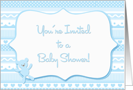 Blue Hearts, Teddy Bear, Baby Shower Invitation card