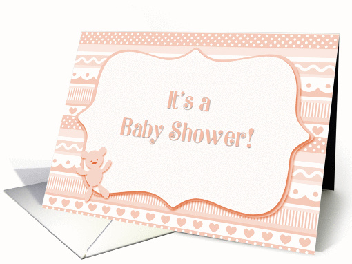 Peach Hearts, Teddy Bear, Baby Shower Invitation card (921477)