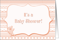 Peach Hearts, Teddy Bear, Baby Shower Invitation card