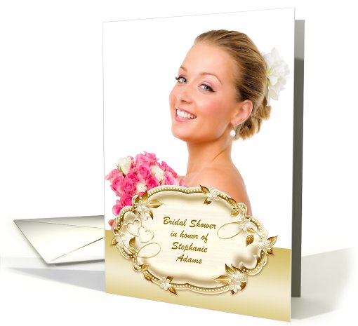 Ornate Gold Frame Bridal Shower Photo Invitation card (932413)