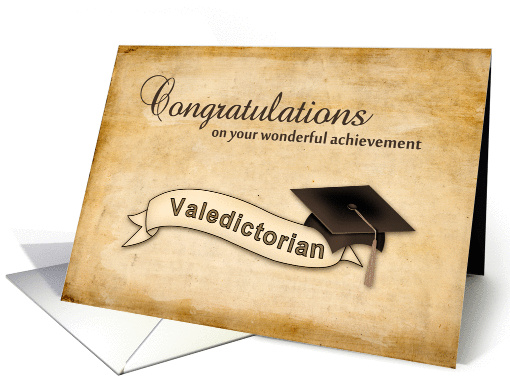 Valedictorian Banner, Mortarboard, Parchment, Congratulations card