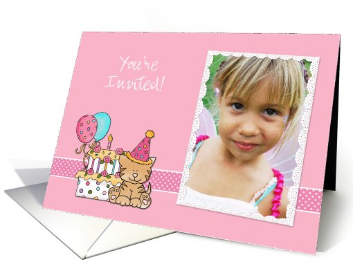 Cake, Cat, Balloons, Birthday Photo Invitation card (939385)