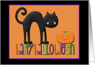 Black Cat, Pumpkin, Happy Halloween card