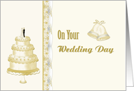Wedding Cake, Bells, Daisies Wedding Congratulations card