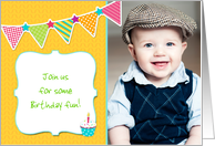 Colorful Bunting Flags, Birthday Invitation Photo Card