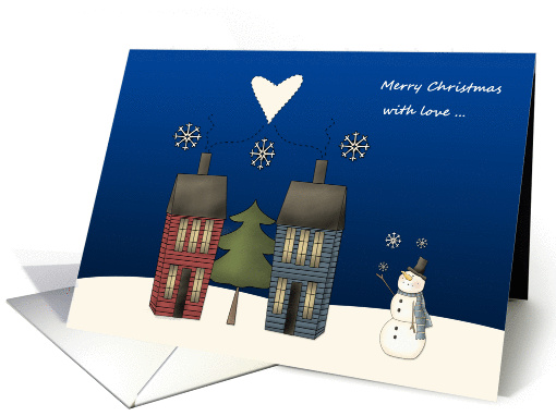 Folk Art Houses, Snowman, Christmas card (944333)